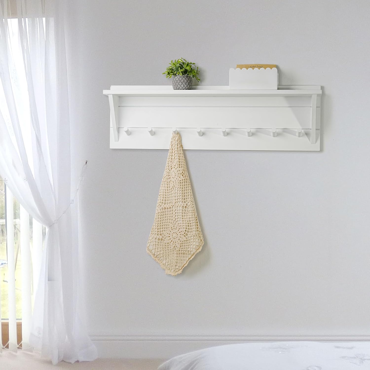 WEBI Coat Rack Wall Mount with Shelf,8 Peg Hooks,34" Long Entryway Wall Shelf with Hooks Underneath for Hanging
