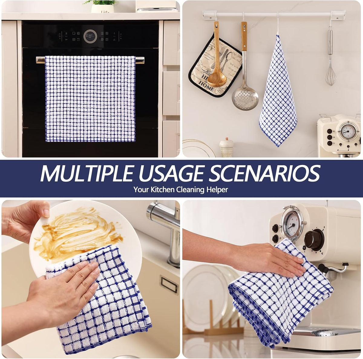 Homaxy Kitchen Towels and Dishcloths Set, Set of 16, Blue | Cotton Terry Kitchen Dish Towels, Super Soft and Absorbent
