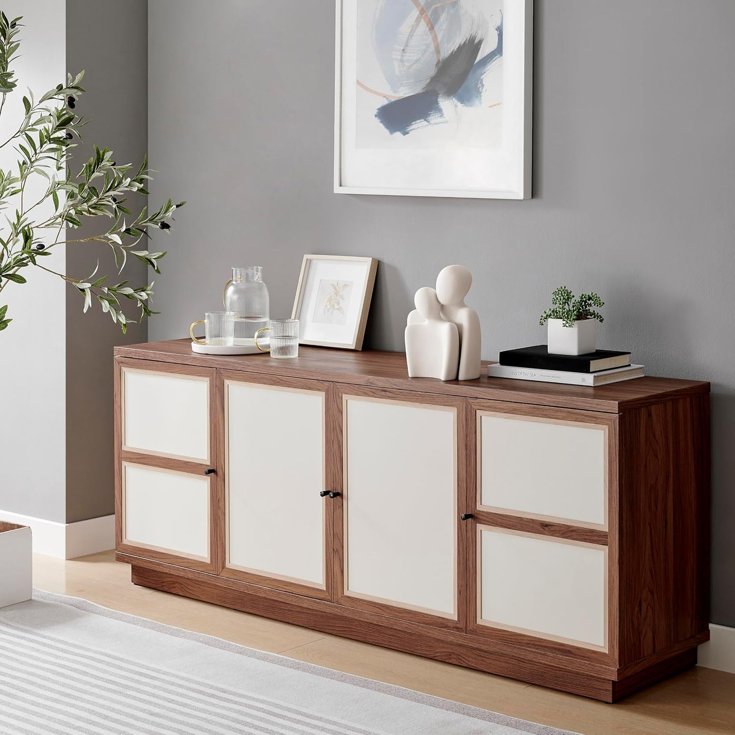 . Hans Abstract Nesting Two Piece Couple Decorative Accent Matte Ceramic Sculpture Figure / Cream