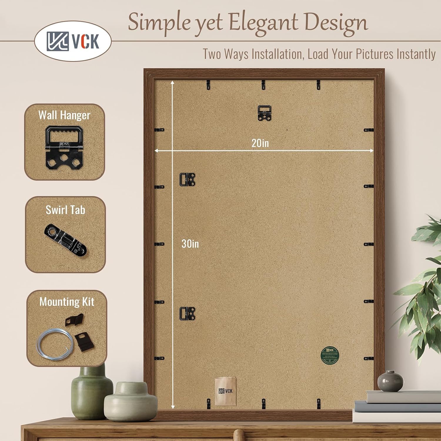 VCK 20x30 Poster Frame 3 Pack - Brown Wood 30x20 Picture Frames For Wall | 20x30 picture frame, plexiglass, 1.1 inch