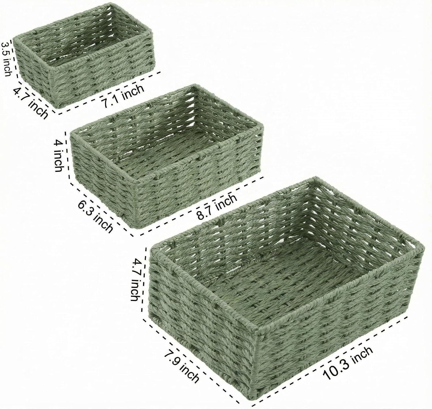 Woven Storage Basket / Green / Set of 3
