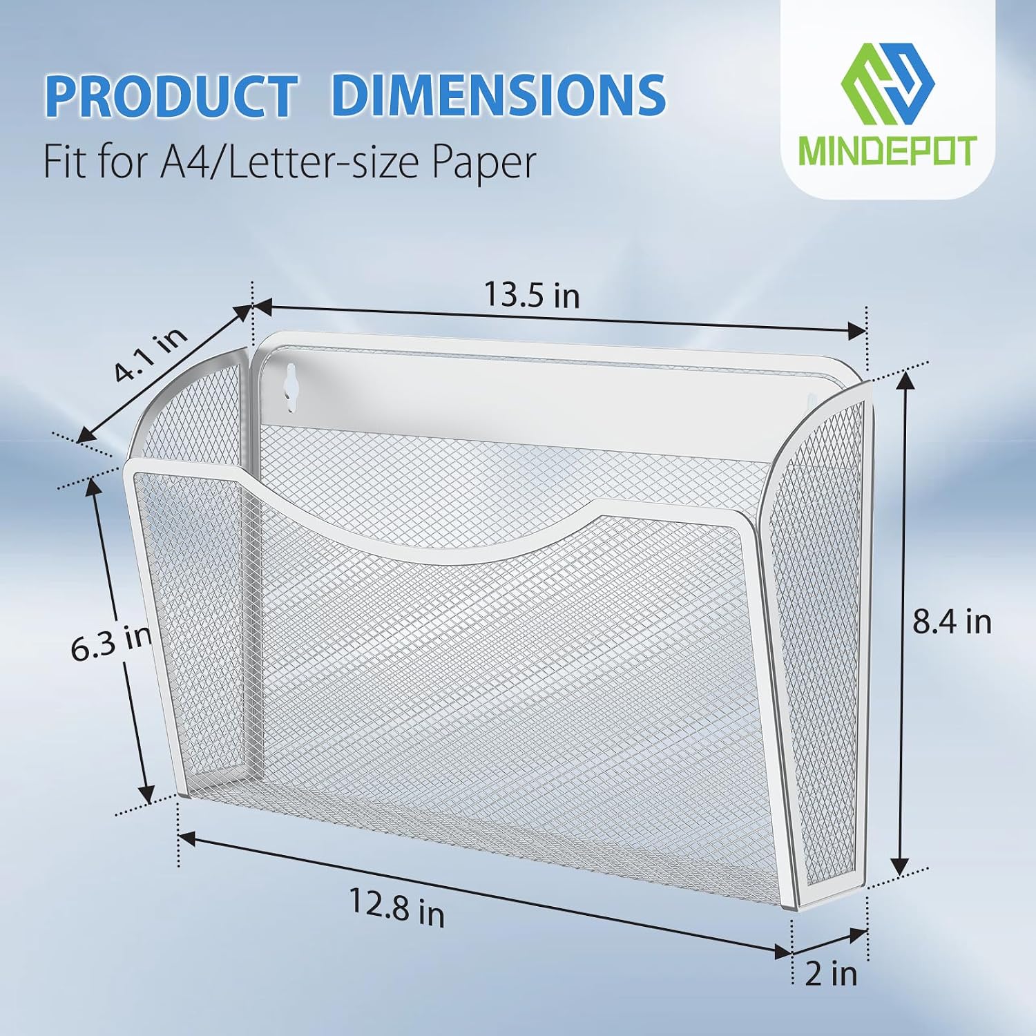 MINDEPOT Wall File Organizer, Hanging Wall File Holder, 6 Pack, Silver | Heavy Duty Iron, Metal Mesh Wall Mount, Single