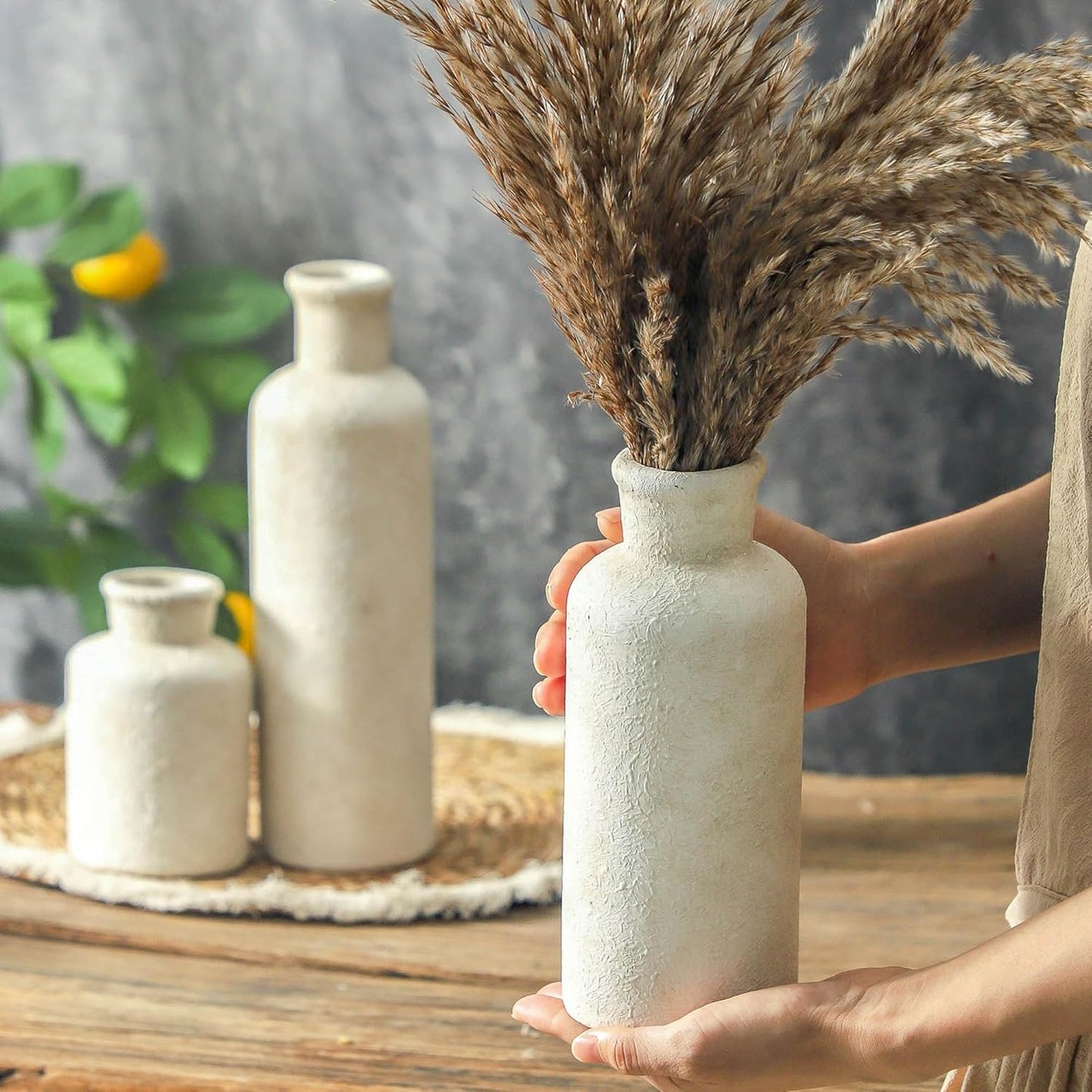 Ceramic Vases / Pottery Rustic Farmhouse Decorative Vases Modern / 007 Rustic - White / Set of 3