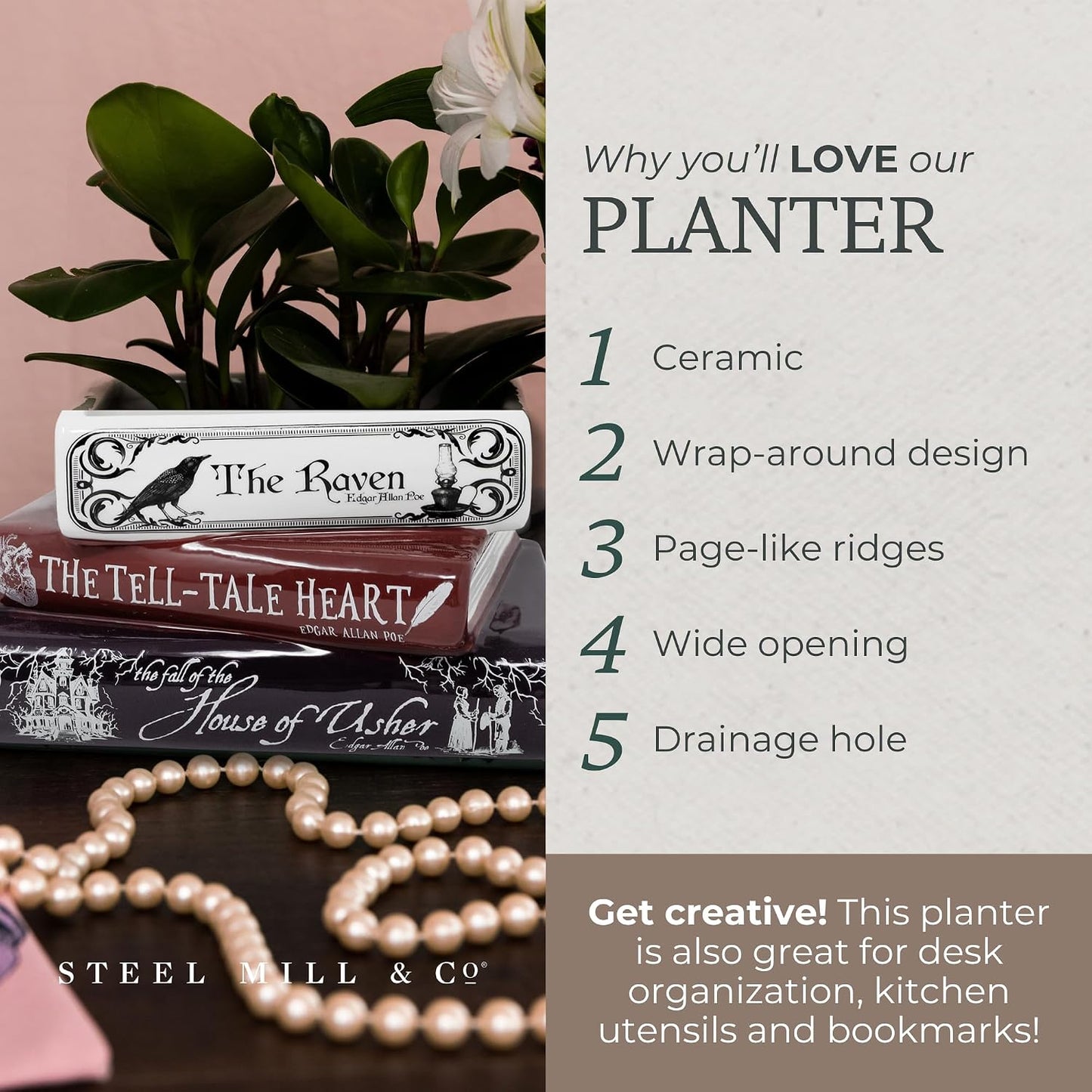 Ceramic Planter / Steel Mill & Co Original Small Book-Shaped Decorative Planter