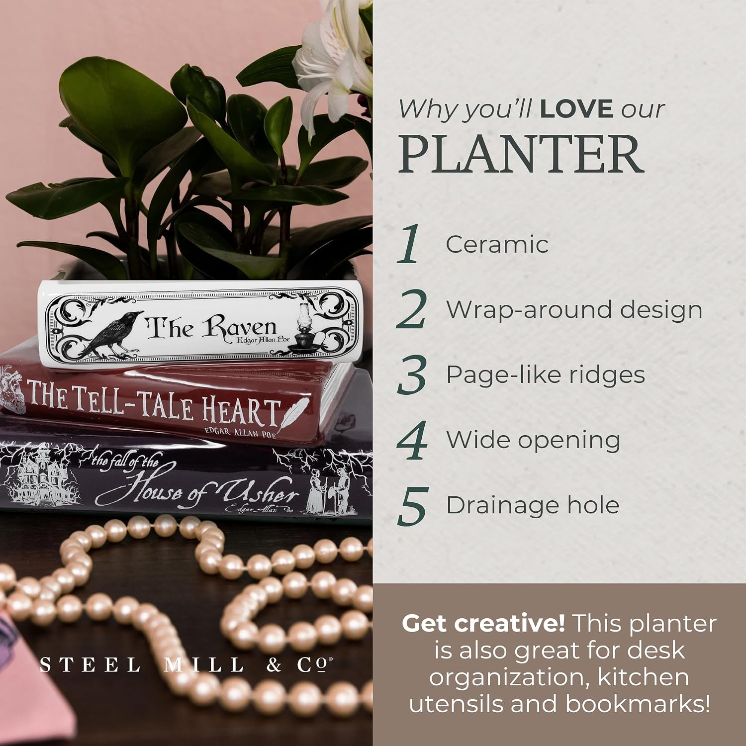 Ceramic Planter / Steel Mill & Co Original Small Book-Shaped Decorative Planter
