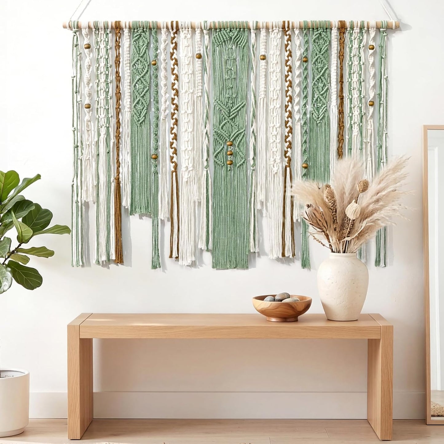 Macrame Wall Hanging Large Wall Art Handmade Woven Tapestry Boho Tapestry Macrame Wall / Light Green
