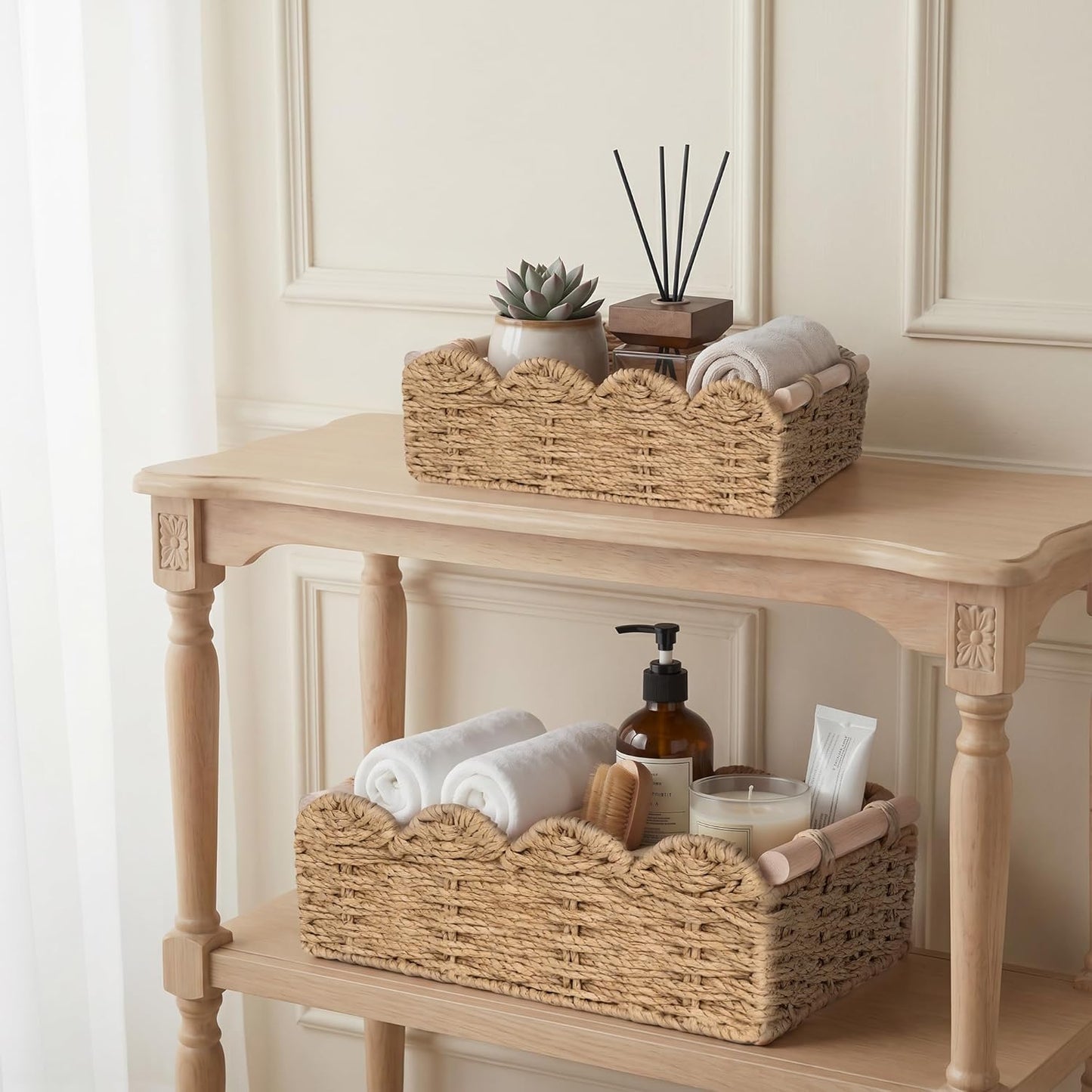 Scalloped Edge Wicker Basket / Neutral / Set of 2
