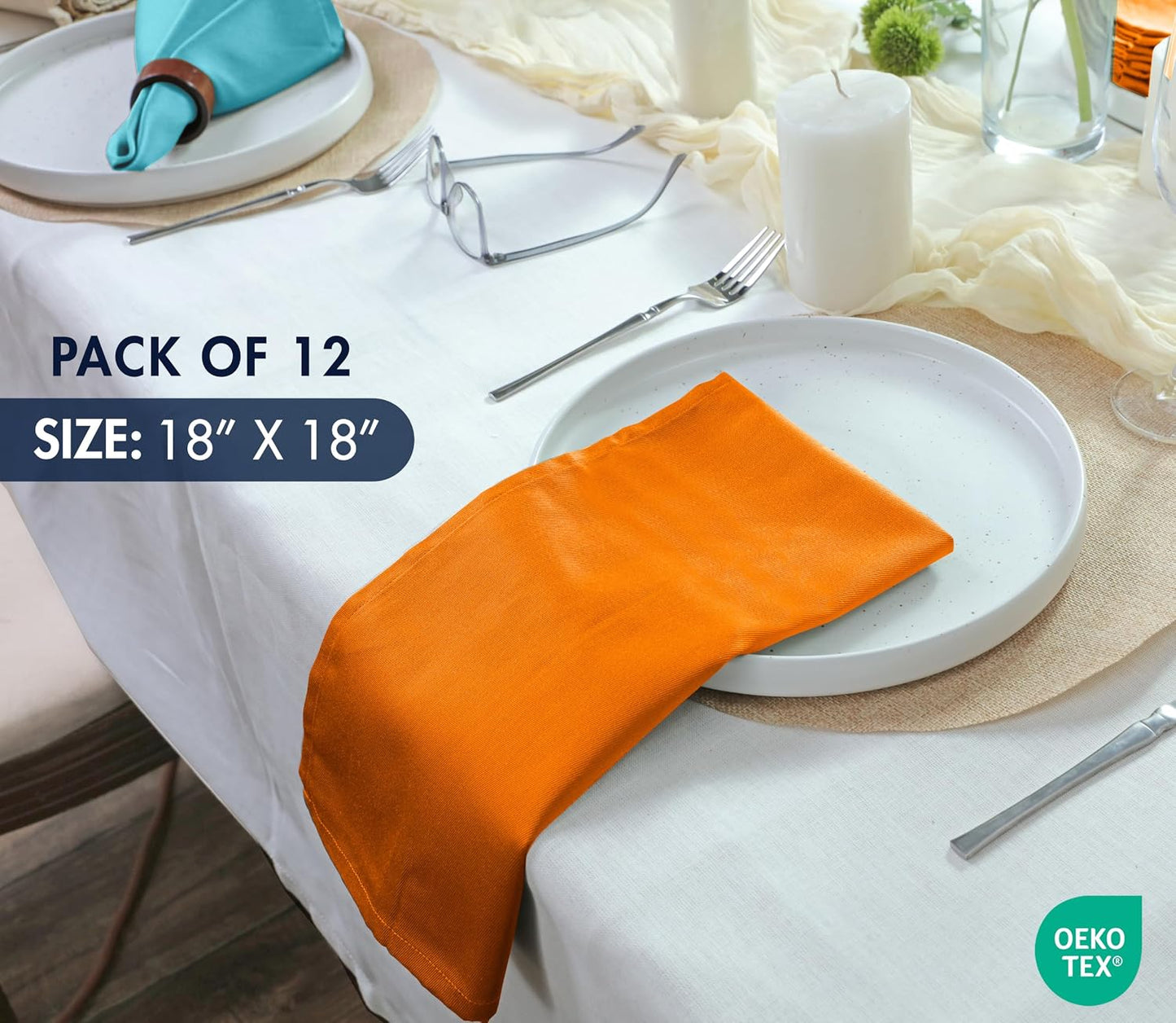Ruvanti Cloth Napkins Set of 12, Cotton Enrich 18”x18” - Multi Color | Washable, Soft, Durable & Absorbent Everyday