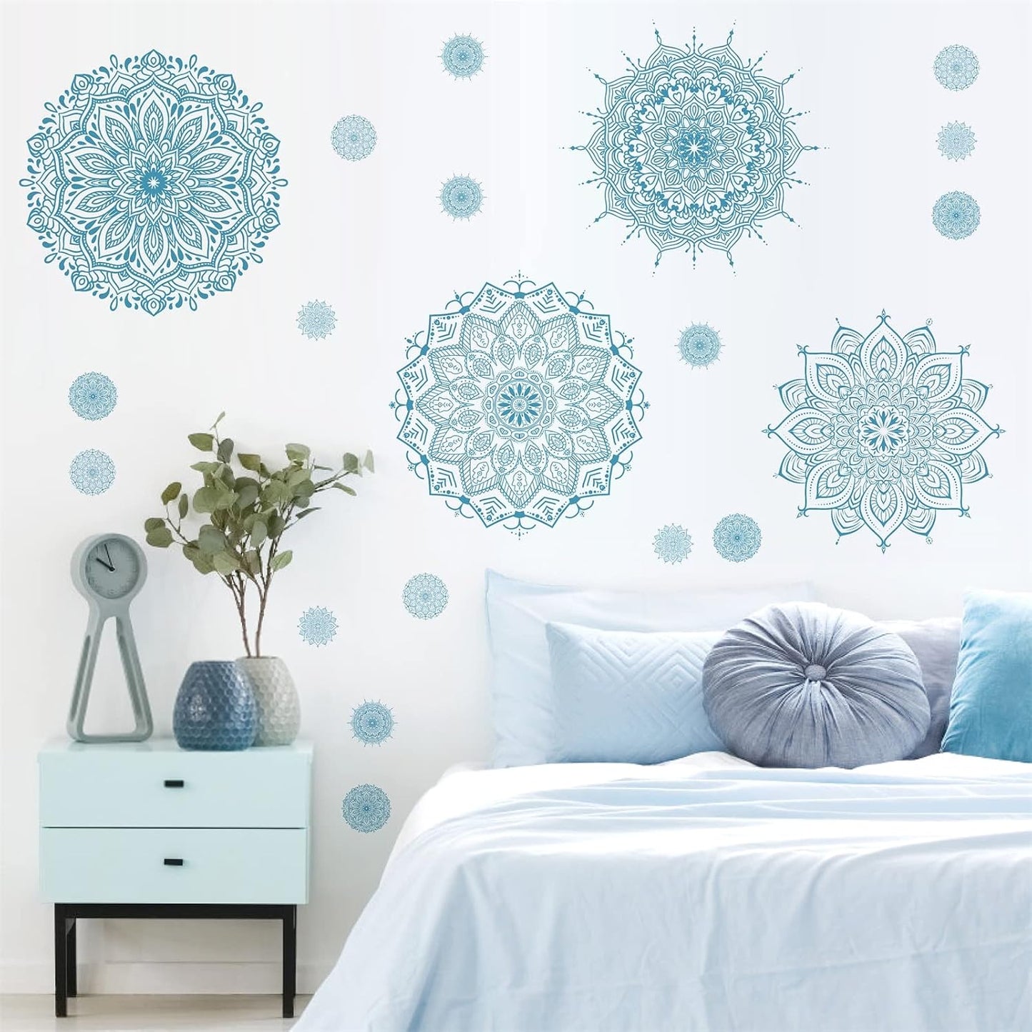 Light Blue Mandala Wall Stickers Removable Mandala Art Decals Peel and Stick Lotus / Blue Small