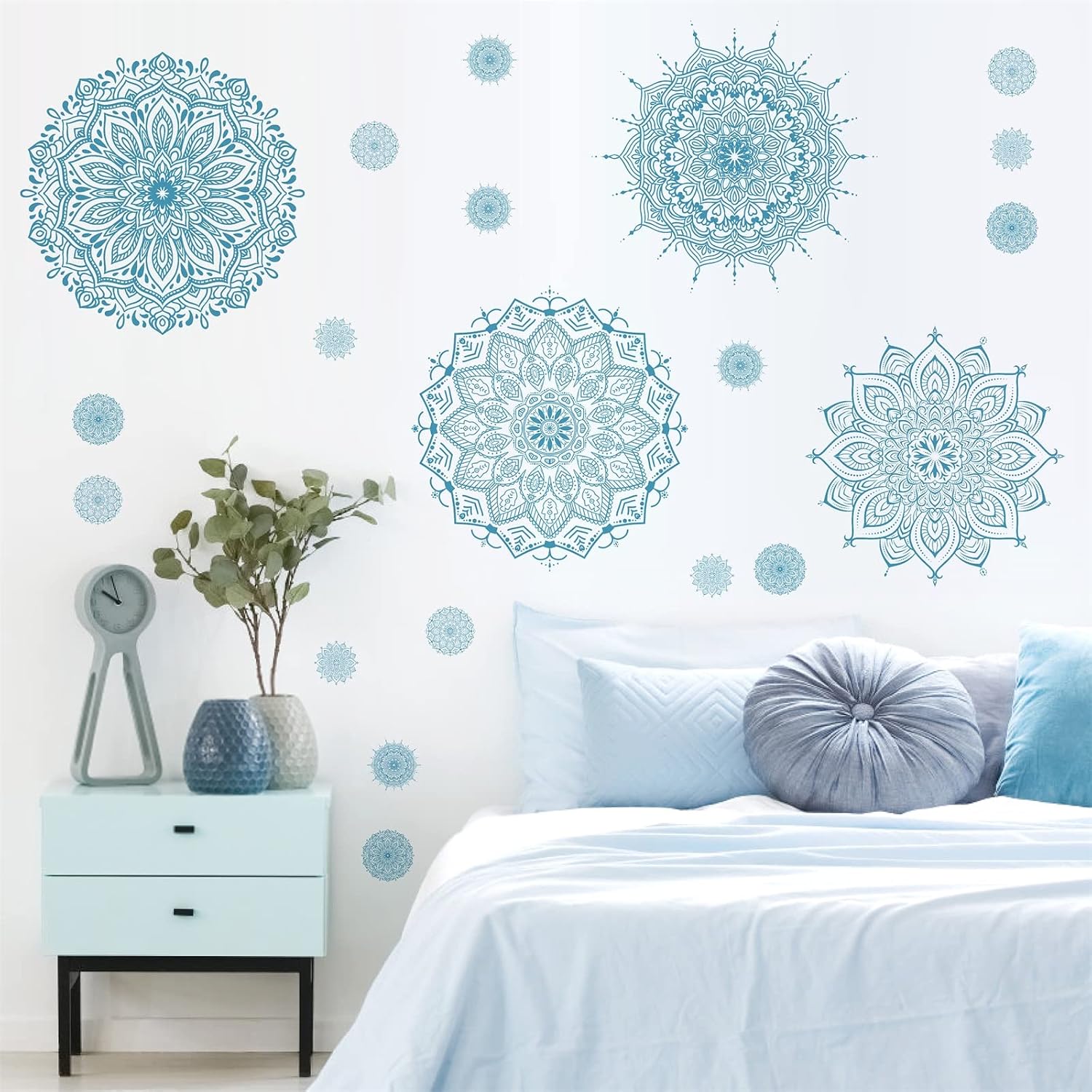 Light Blue Mandala Wall Stickers Removable Mandala Art Decals Peel and Stick Lotus / Blue Small