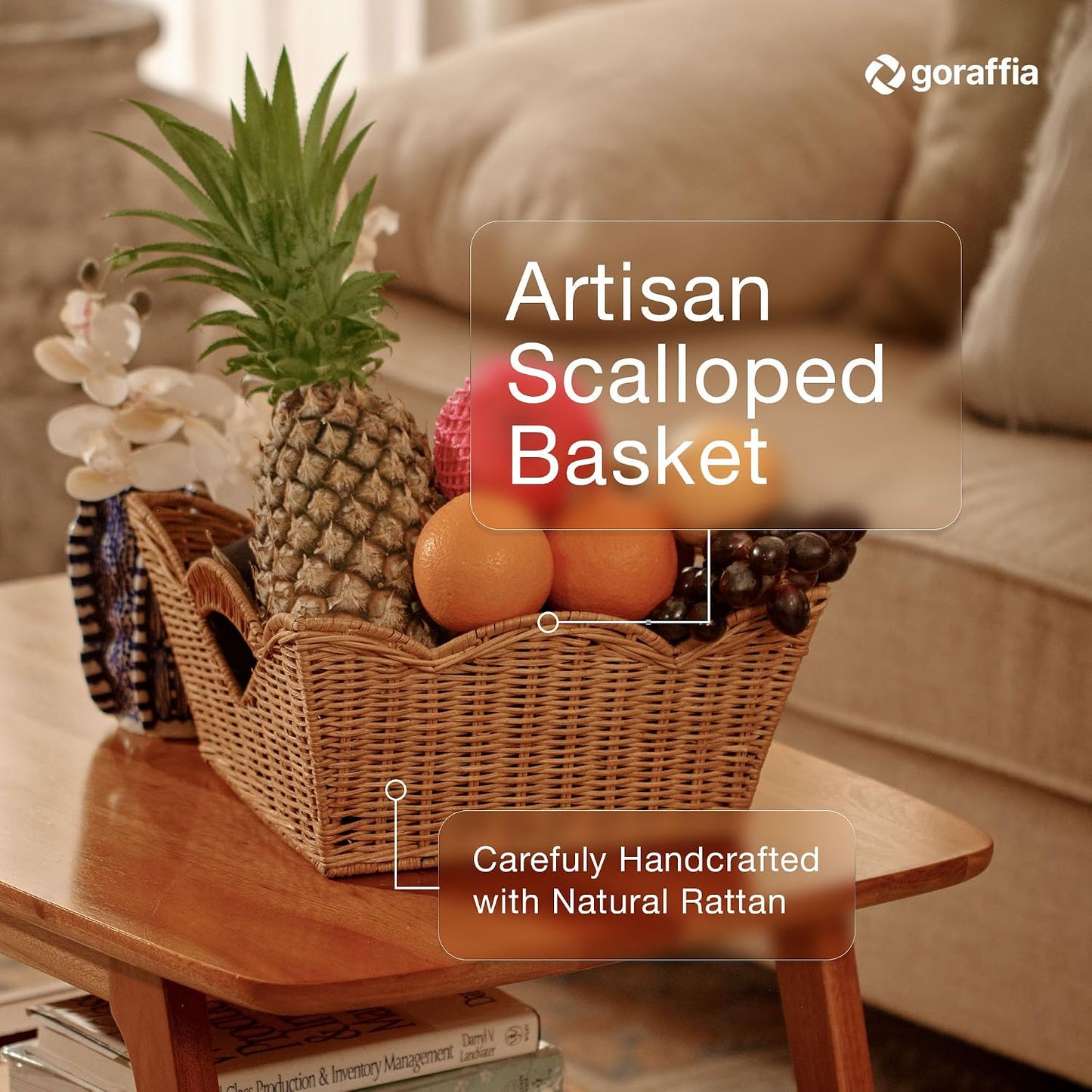 Scalloped Wicker Basket / Honey / 11.5 x 11.5 x 6