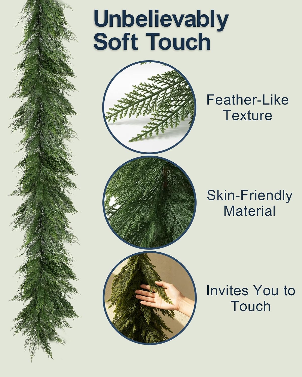 18FT (2 * 9FT) Fluffy Cedar Garland - Extra Long Real Touch Artificial Garland, Full & Soft Faux Greenery for Grand