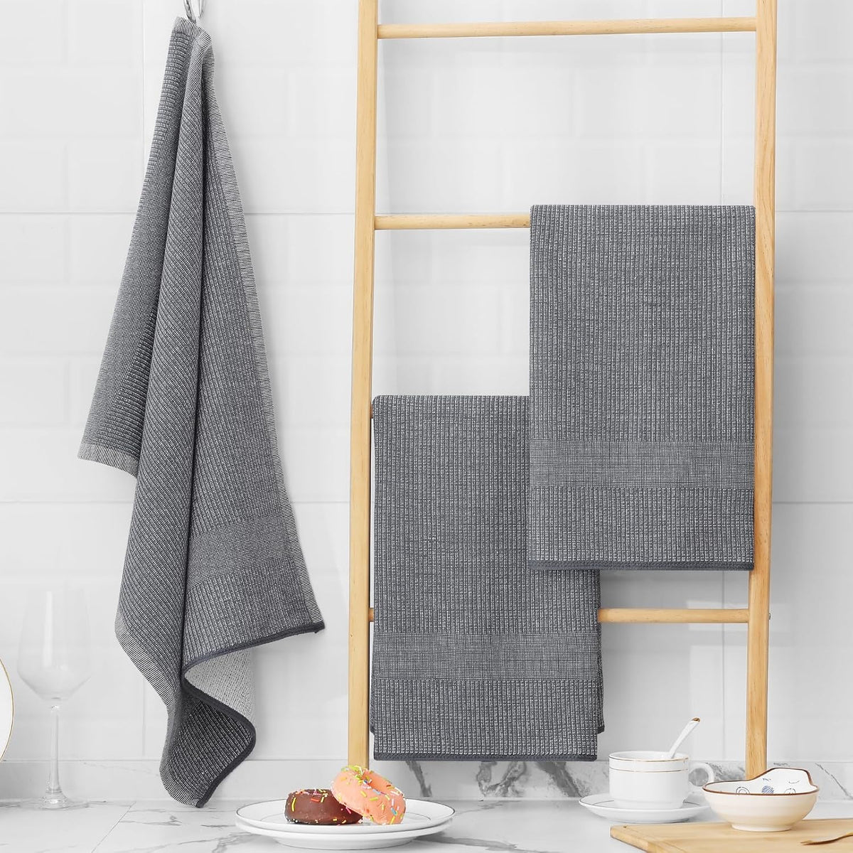 Homaxy 380 GSM Cotton Premium Kitchen Towels 12 Pack, 18"x 28", Multicolor | Flat and Terry Dish Towels, Highly
