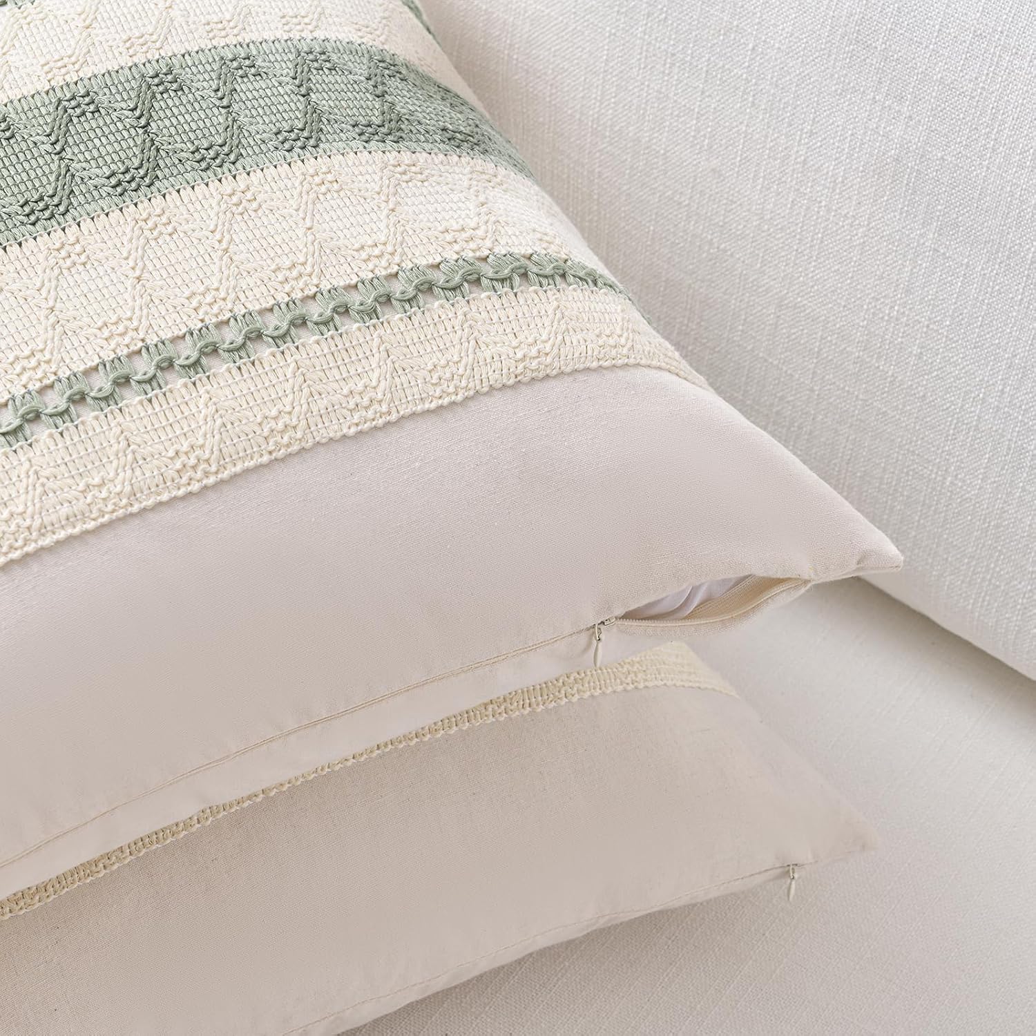 Boho Decorative Throw Pillow Covers / 18 x 18 / Sage Green / Set of 2