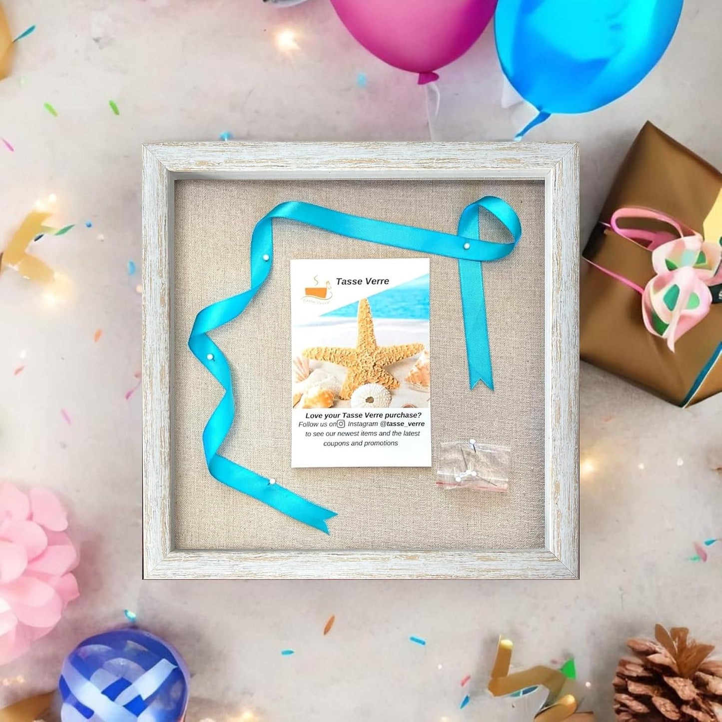10x10 Rustic Display Shadow Box (2-Pack) Frame w/Linen Background and 16 Stick Pins - Ready to Hang Shadowbox Picture