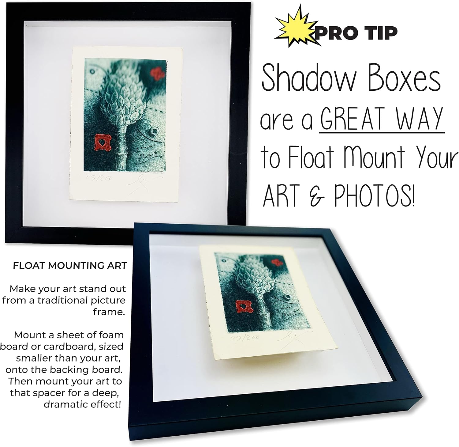 4x6 Small Shadow Box Picture Wooden Frame with Acid-Free Backing UV Acrylic & Hanging Hardware with 0.75" Usable Depth