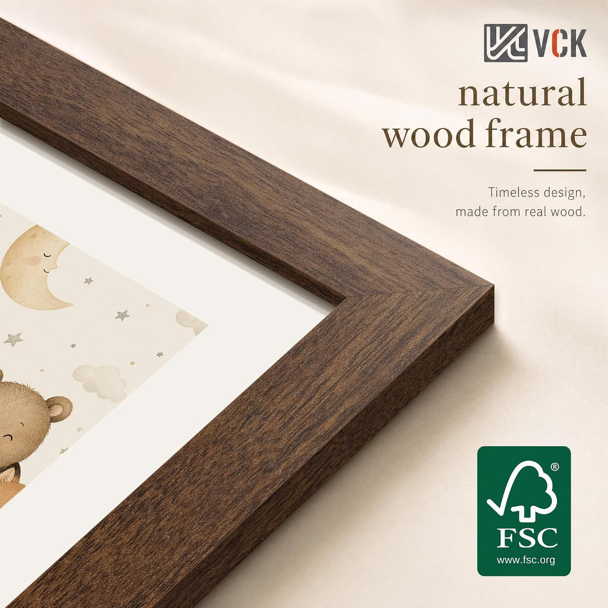 VCK 24x36 Poster Frame Set of 3, Brown Woodgrain, Wall Hanging | Wide Border, Exclusive Woodgrain, Shatterproof