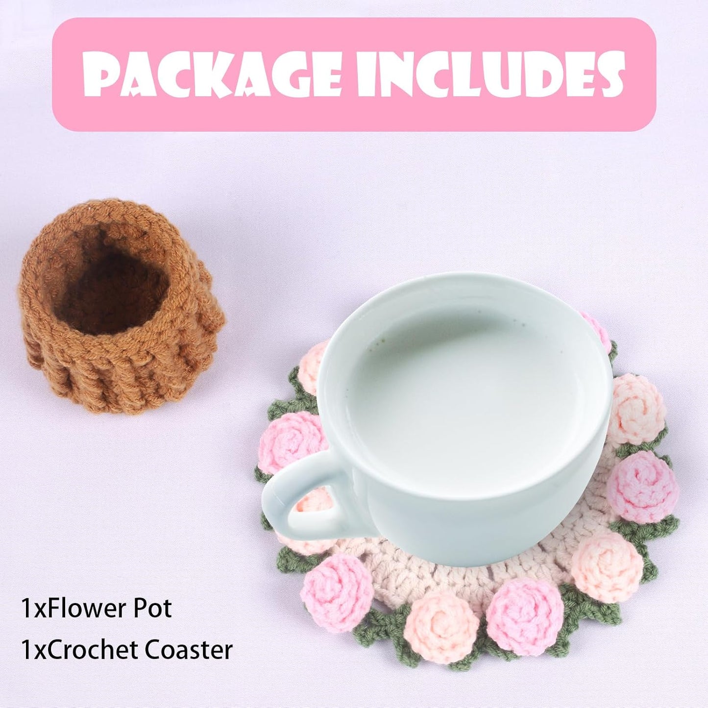 Mini Basket -Boho Floral Coasters / Pink