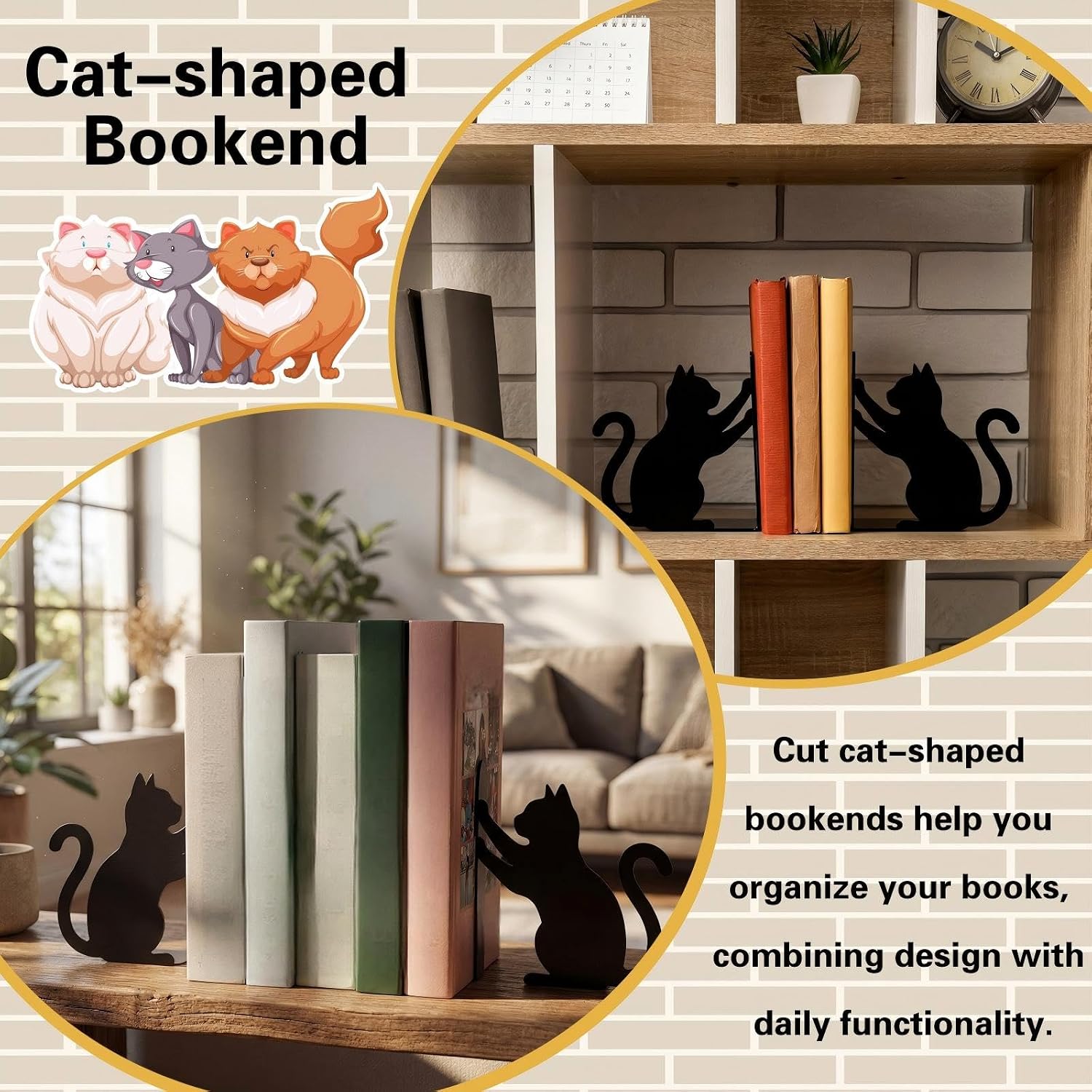 Metal Bookends Push Bookends Book Ends / Cat