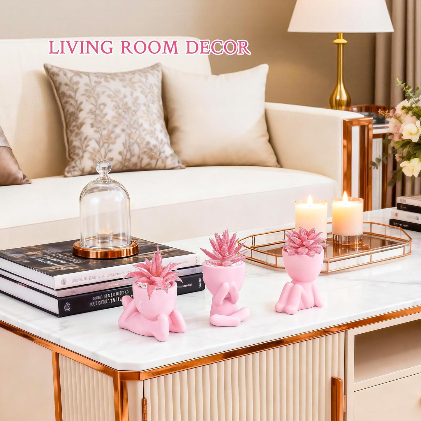 Artificial Succulents Plants Fake Artificial Plants Office Desk Accessories / Pink / Set of 3