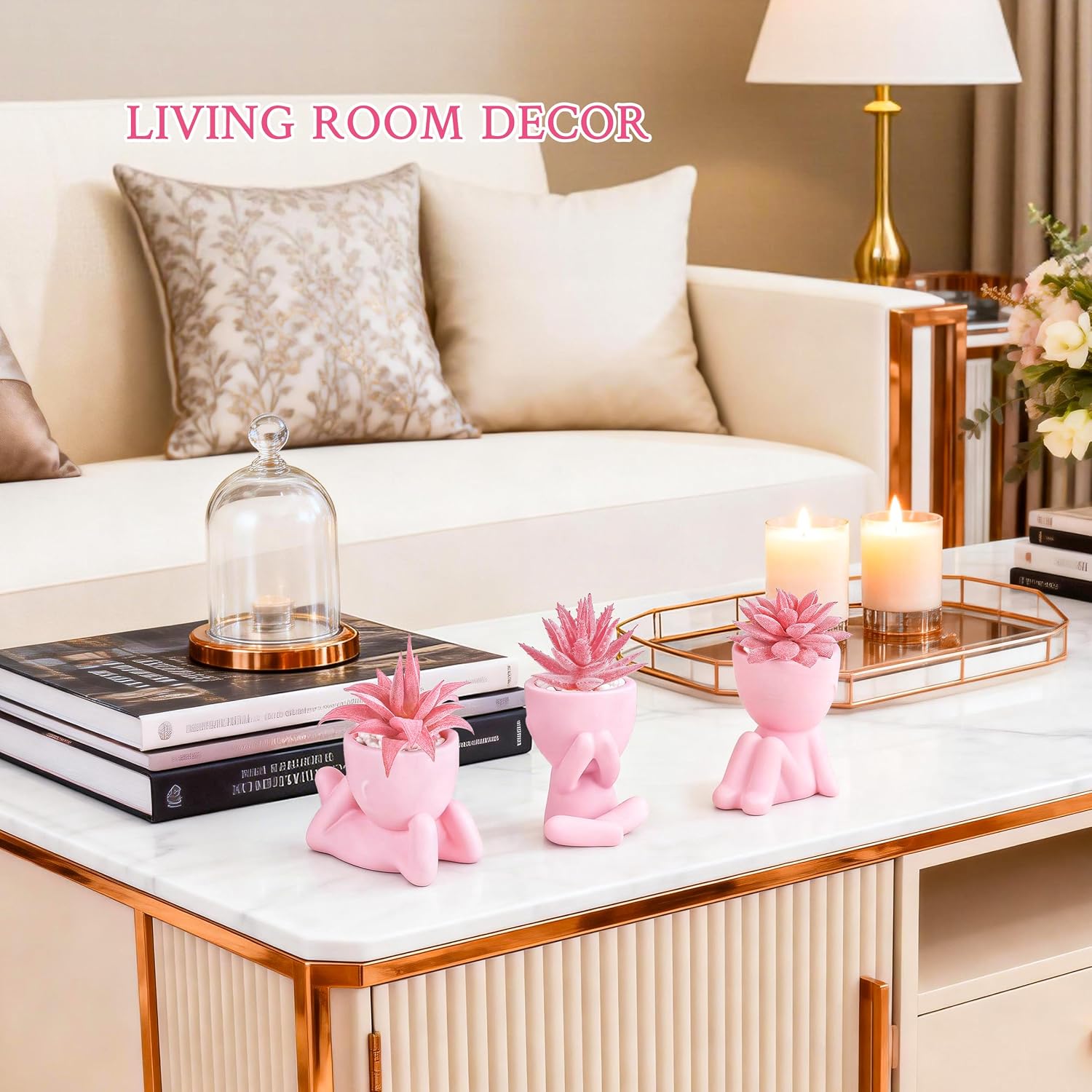Artificial Succulents Plants Fake Artificial Plants Office Desk Accessories / Pink / Set of 3