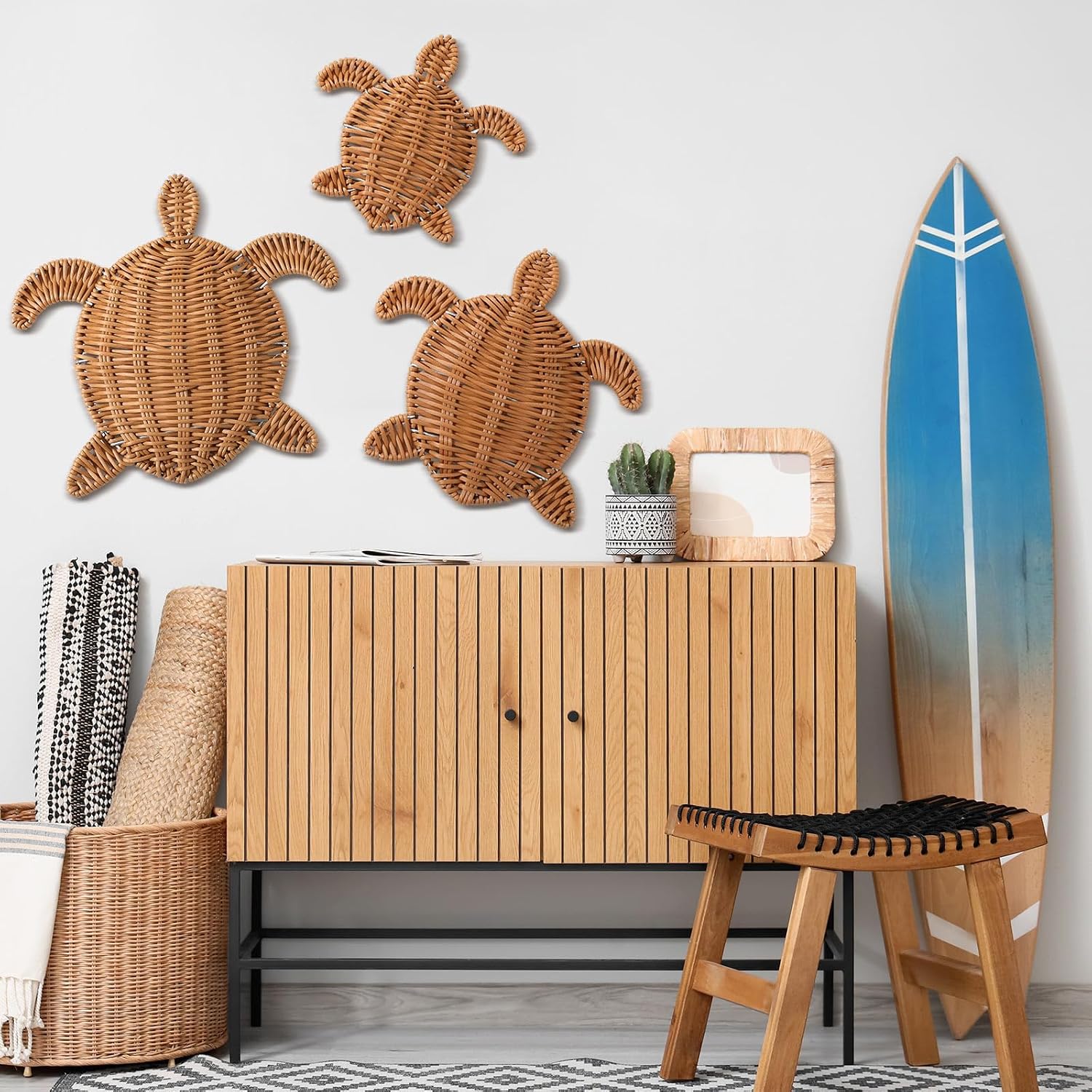 Sea Turtle Wicker Wall Decor 3 Size Handmade Coastal Summer Rattan Wall Art Decor Beach / Set of 3