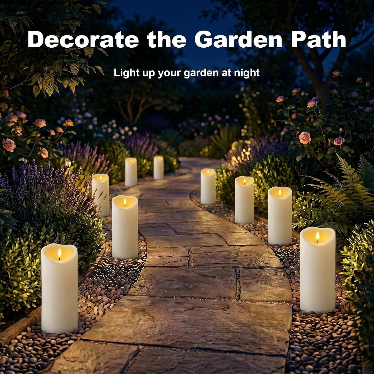 Amagic 4” x 9” Large Outdoor Waterproof Flameless Candles with Remote, Battery Operated Candles with Timer, Flickering