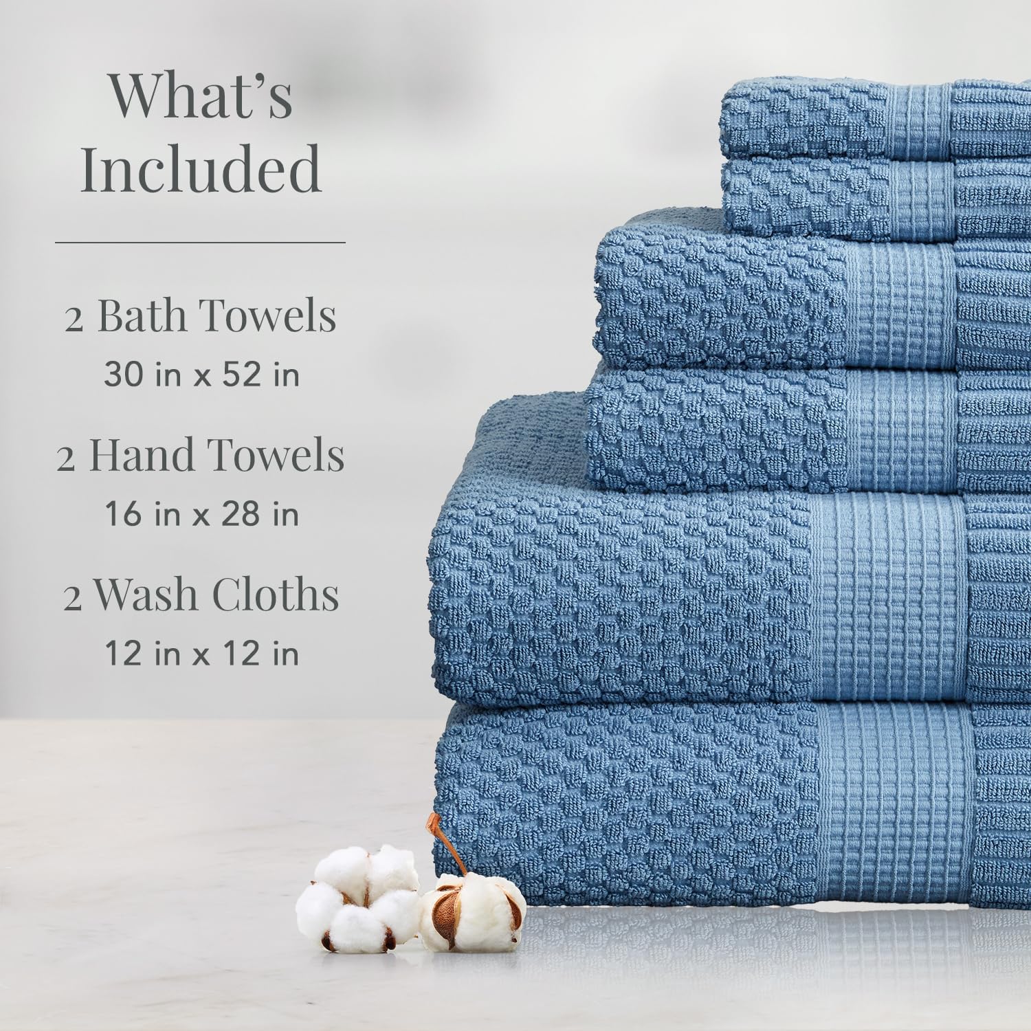 NY Loft 100% Cotton 6-Piece Bath Towel Set | Blue | Oeko-TEX | Quick-Dry | 30" x 52" Bath Towels | 16" x 28" Hand