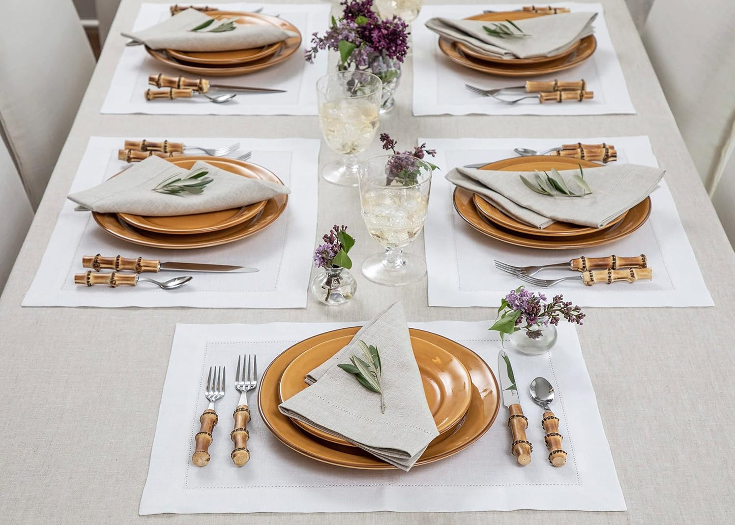 Solino Home 100% Linen Placemats White, Medium Weight 14 x 19 in, Set of 4 | Place Mats individual place settings for
