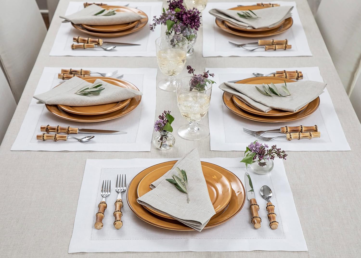 Solino Home 100% Linen Placemats White, Medium Weight 14 x 19 in, Set of 4 | Place Mats individual place settings for