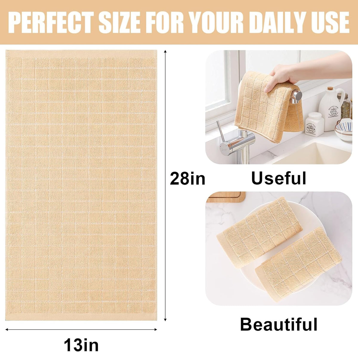 Homaxy 100% Cotton Terry Kitchen Towels, 12 Pack, Apricot | Ultra Soft and Absorbent Dish Towels for Kitchen, Suitable