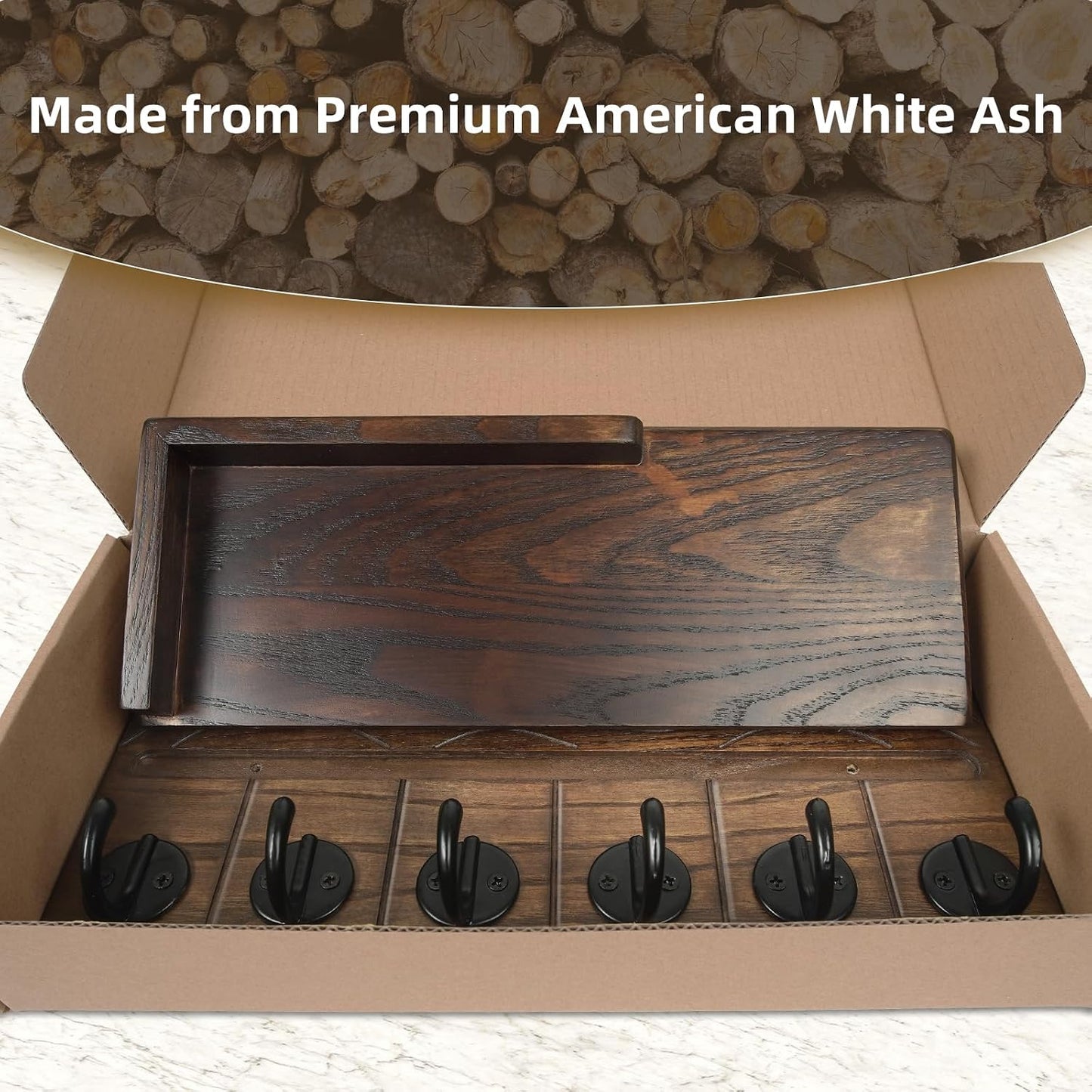 Key Holder Wall Decor- " Solid Ash Wood Entryway Organizer / Walnut / 11.8 Inch