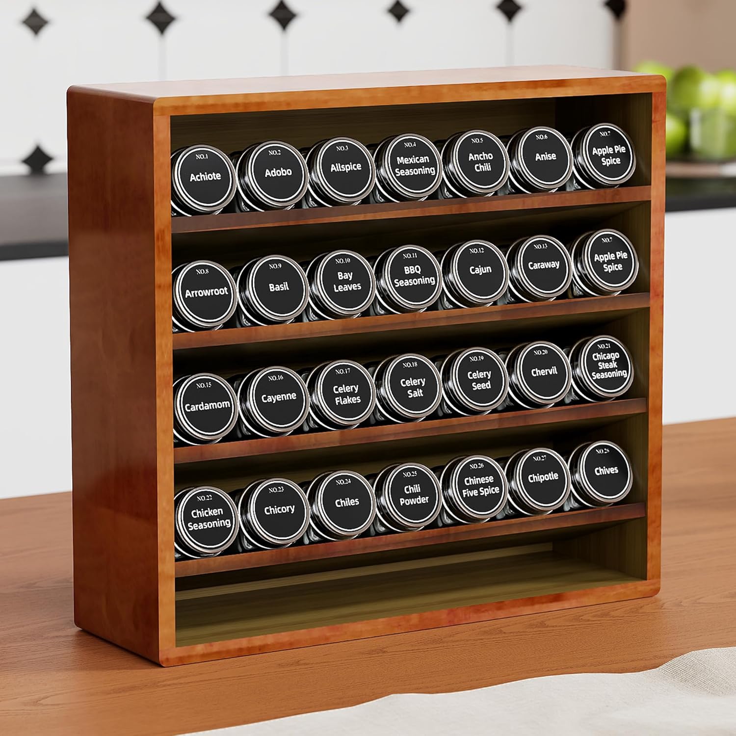 Orimade 4 Tier Spice Rack Organizer for Cabinet, Freestanding Bamboo Seasoning Rack for Countertop, Cupboard, Pantry