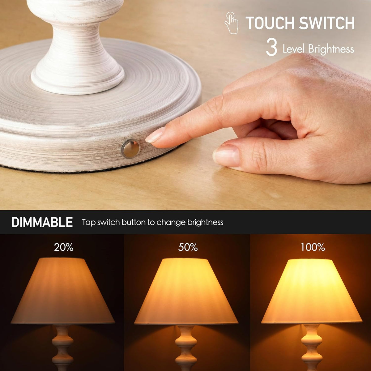 O'Bright Ember Rechargeable Table Lamp (Whitewashed_Baluster)