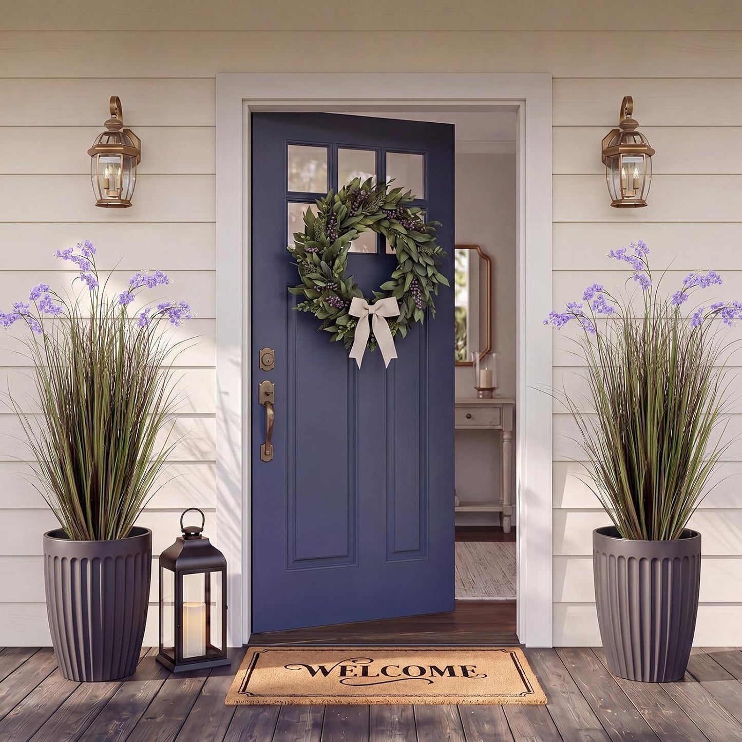 Tall Artificial Grass Plant Potted Artificial Floor Plants / Purple / 4 Ft / Set of 2