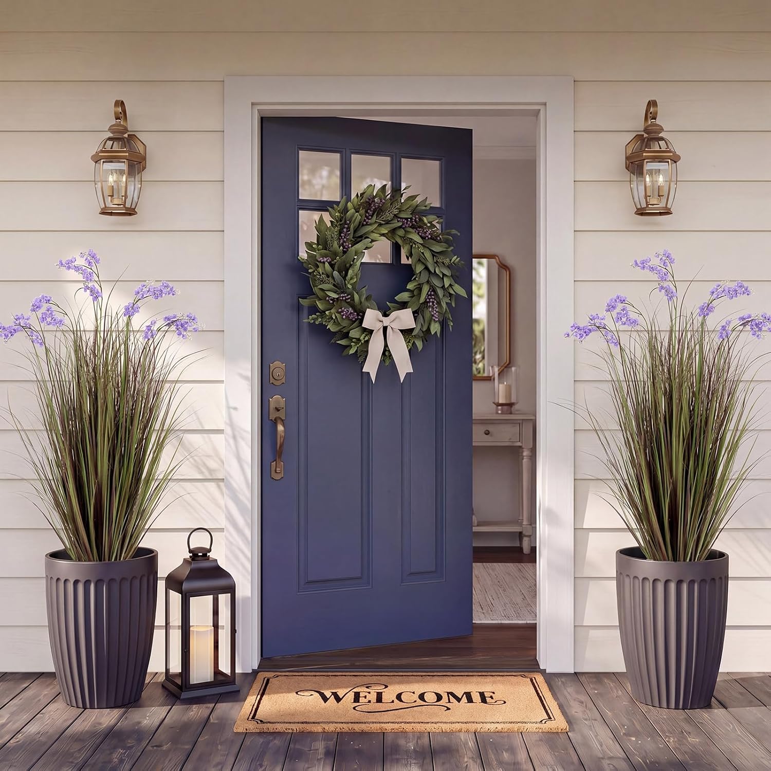 Tall Artificial Grass Plant Potted Artificial Floor Plants / Purple / 4 Ft / Set of 2