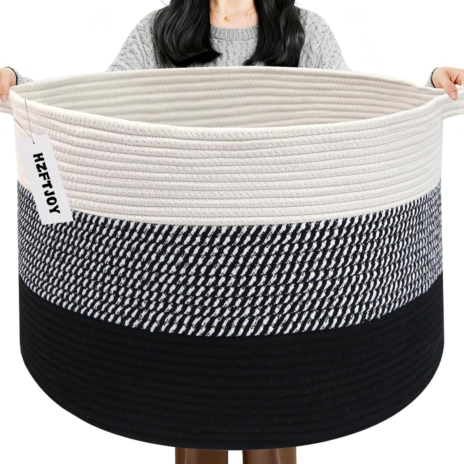90L Extra Large Blanket Basket,Woven Laundry Basket-Mixed Black
