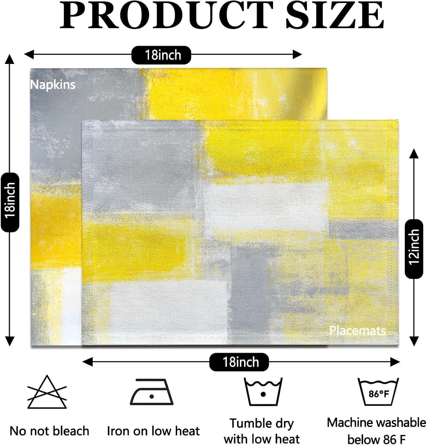 MCALK 4 Each Yellow Placemats and Cloth Napkins Set of 8, Modern Abstract Art Painted Placemat for Home Kitchen Decor