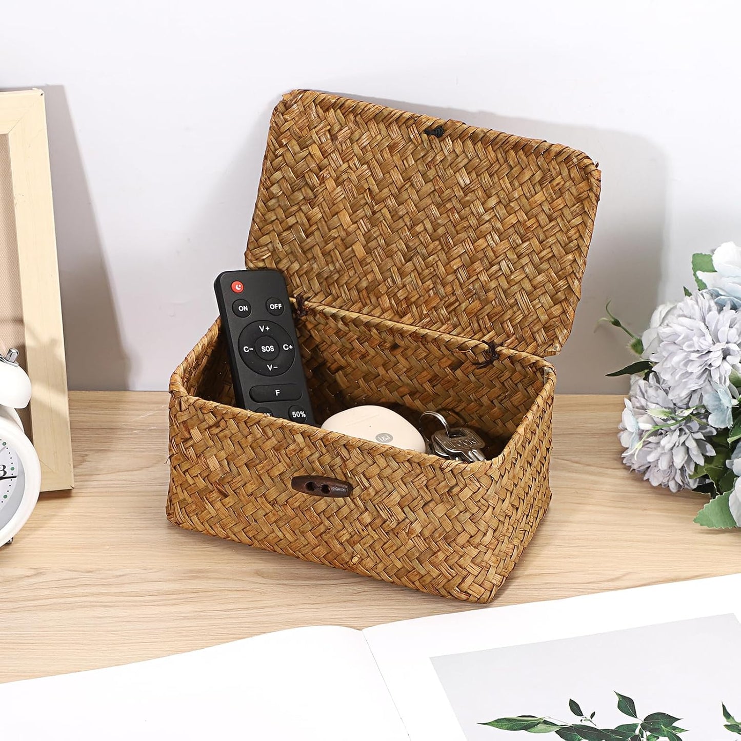 Small Wicker Basket / 7.0"L x 4.3"W x 3.3"H / Caramel Color / Natural