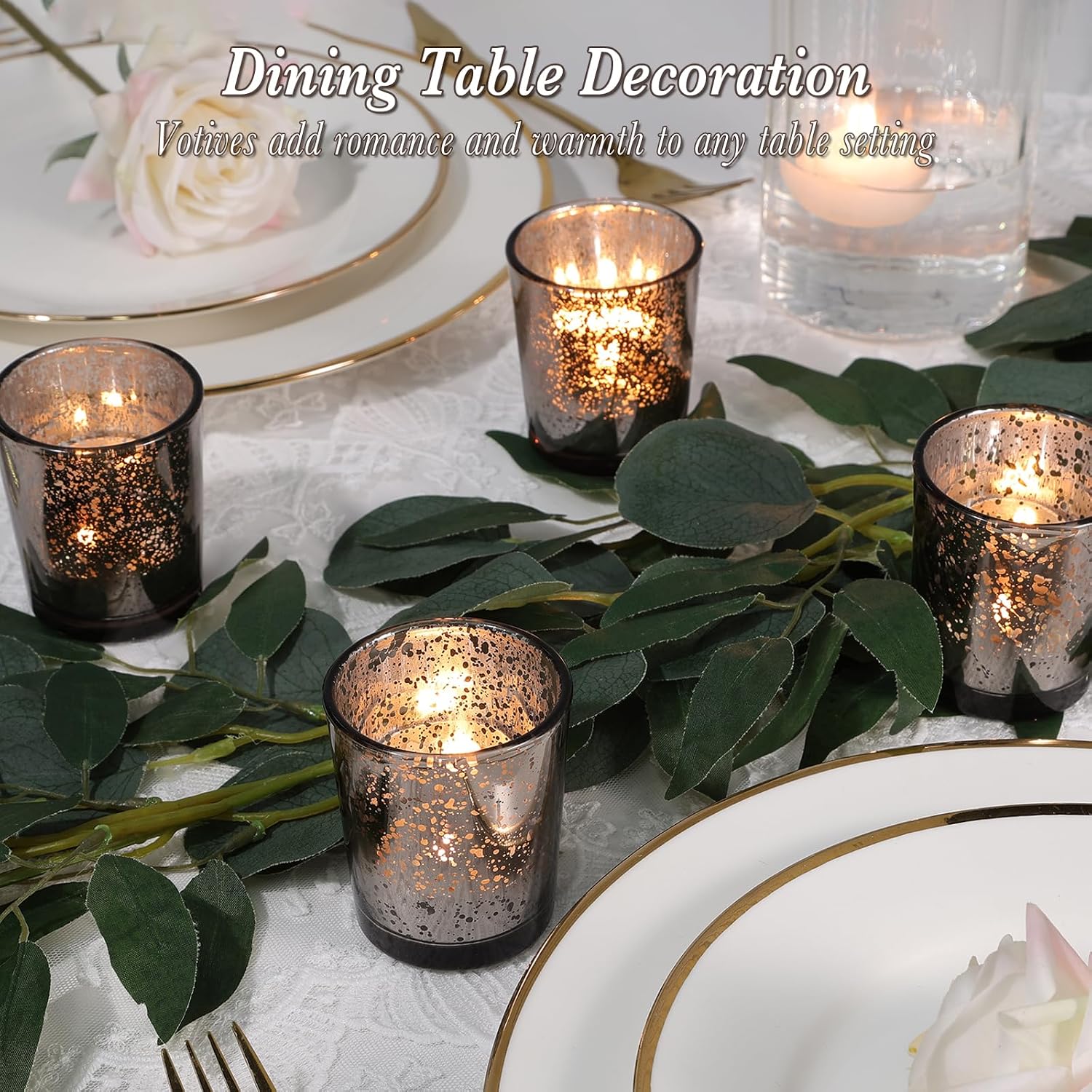 UPBUD Black Votive Candle Holders Set of 24 | Speckled Mercury Tealight Candle Holders for Wedding Centerpiece Table