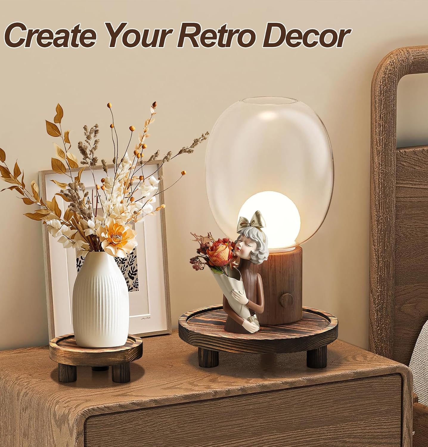 Round Wood Riser Plant Stand 5/6/8" Pedestal Stand / Brown / Set of 3