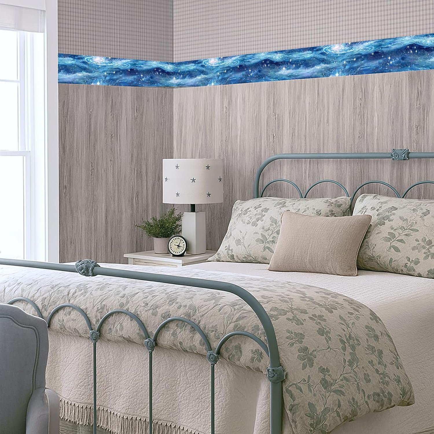 Wallpaper Border Peel and Stick Wall Border Self Adhesive Cosmic Starry Sky / Blue Galaxy / 196 x 4