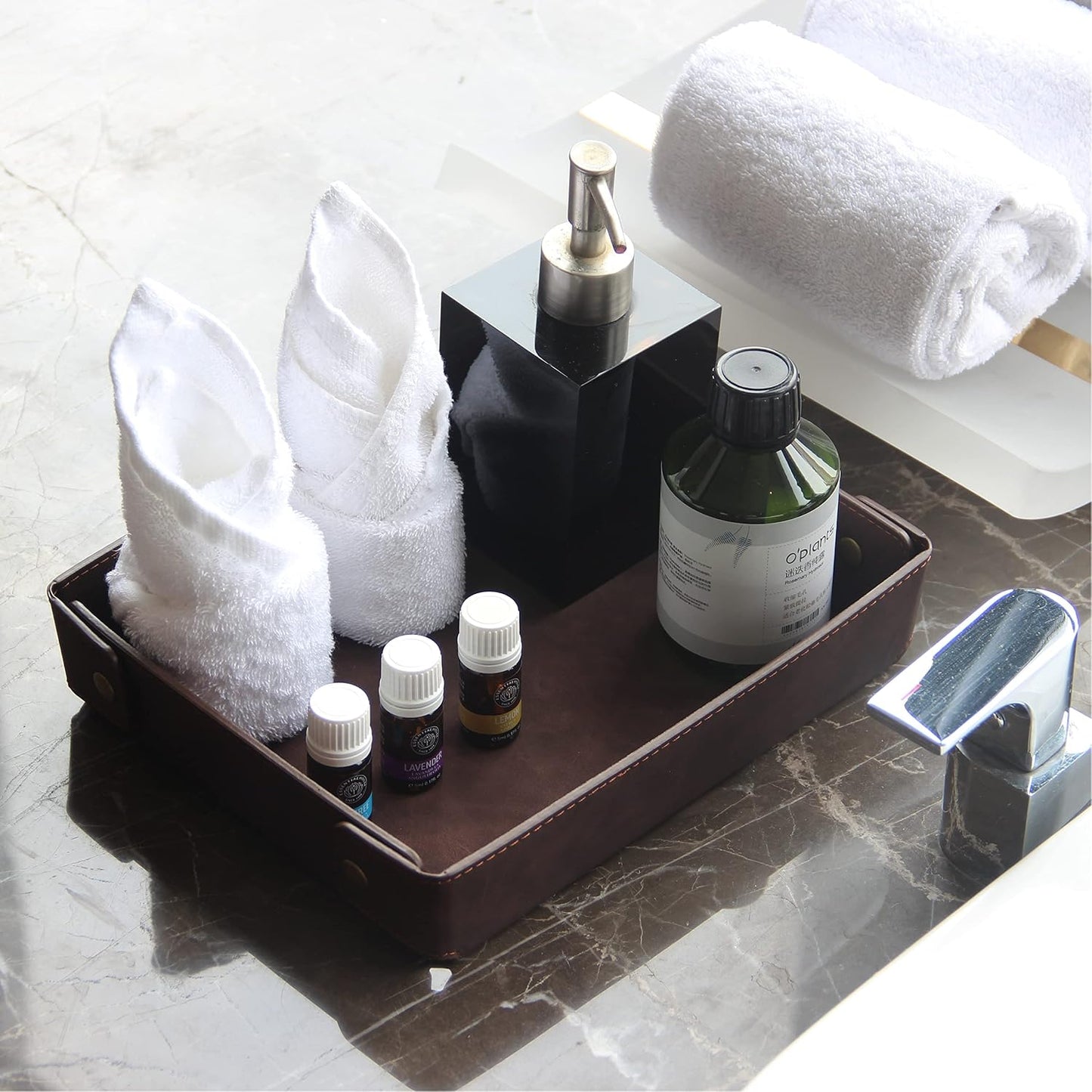 Faux Leather Valet Tray Organizer for Men / Coffee Brown / Rectangle