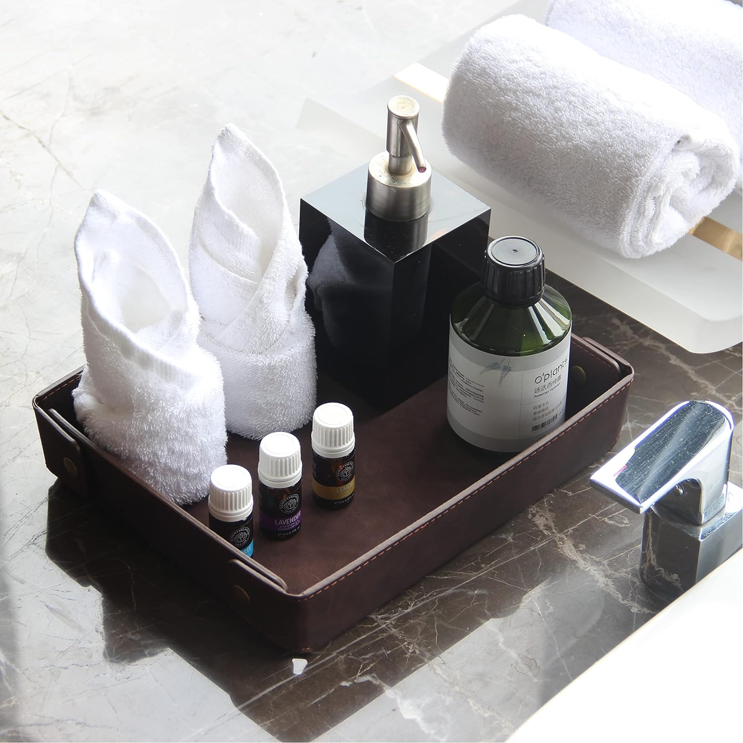 Faux Leather Valet Tray Organizer for Men / Coffee Brown / Rectangle