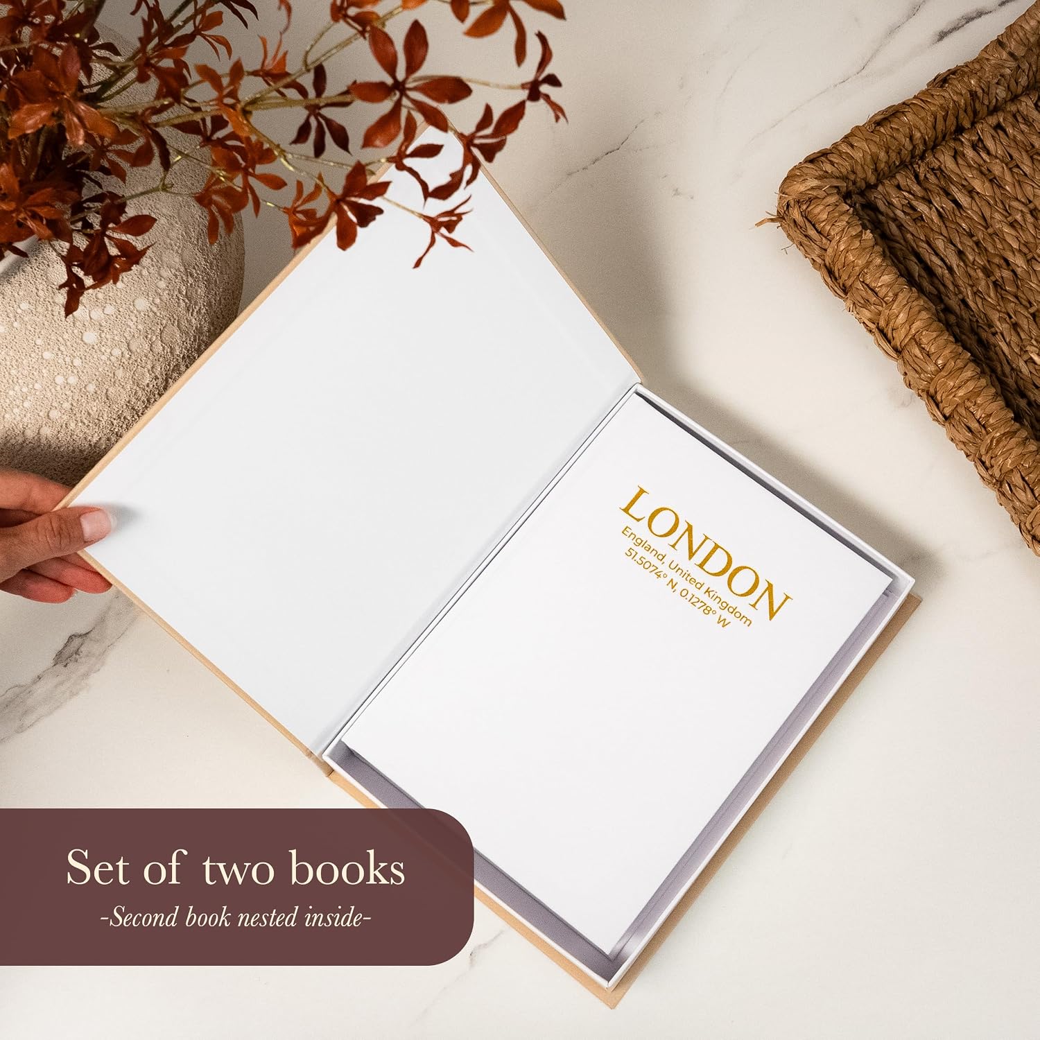 Faux Linen Book Boxes / Gray/beige / Modern / Set of 2