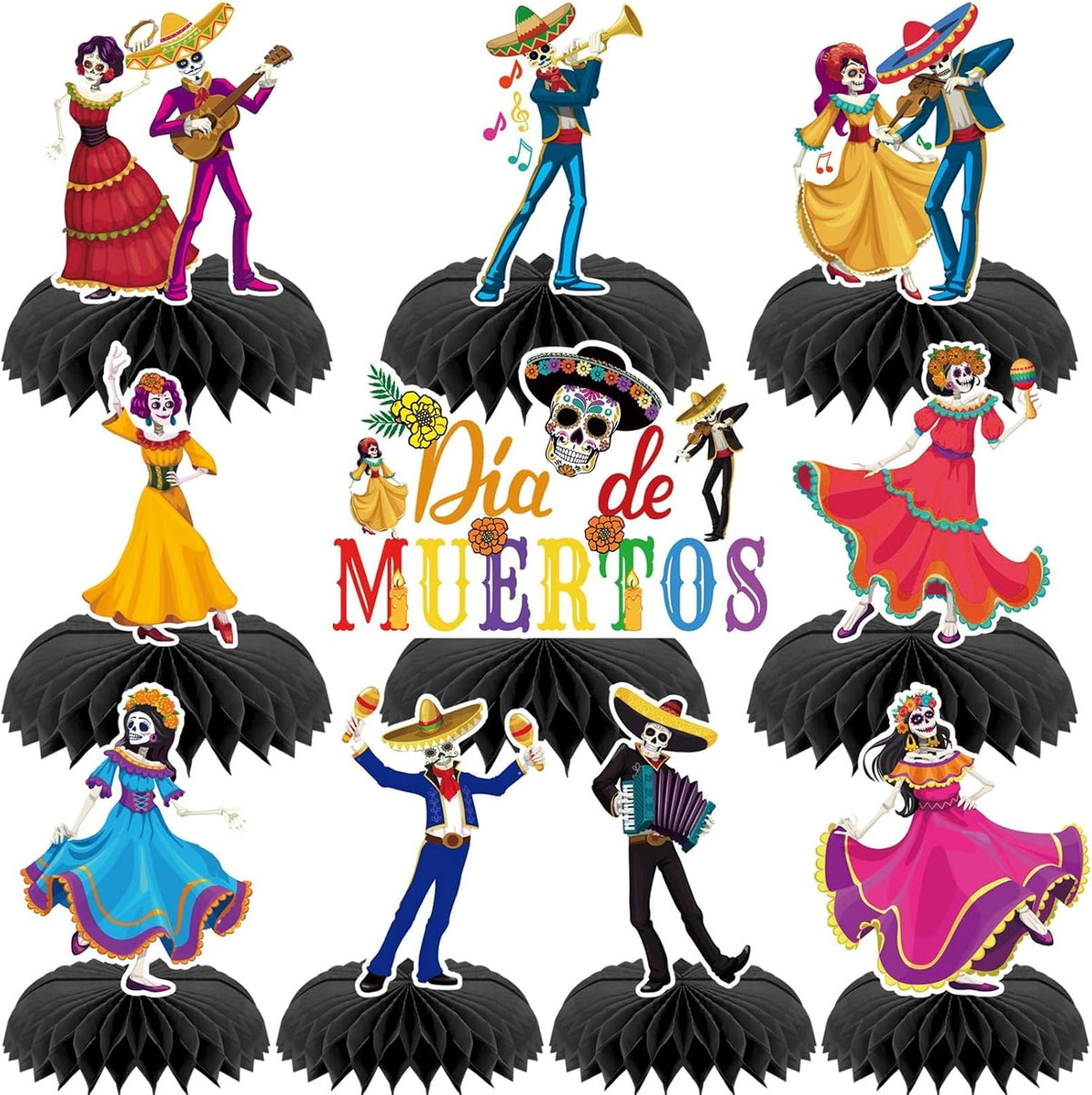 10Pcs Dia De Los Muertos Table Centerpieces Decorations