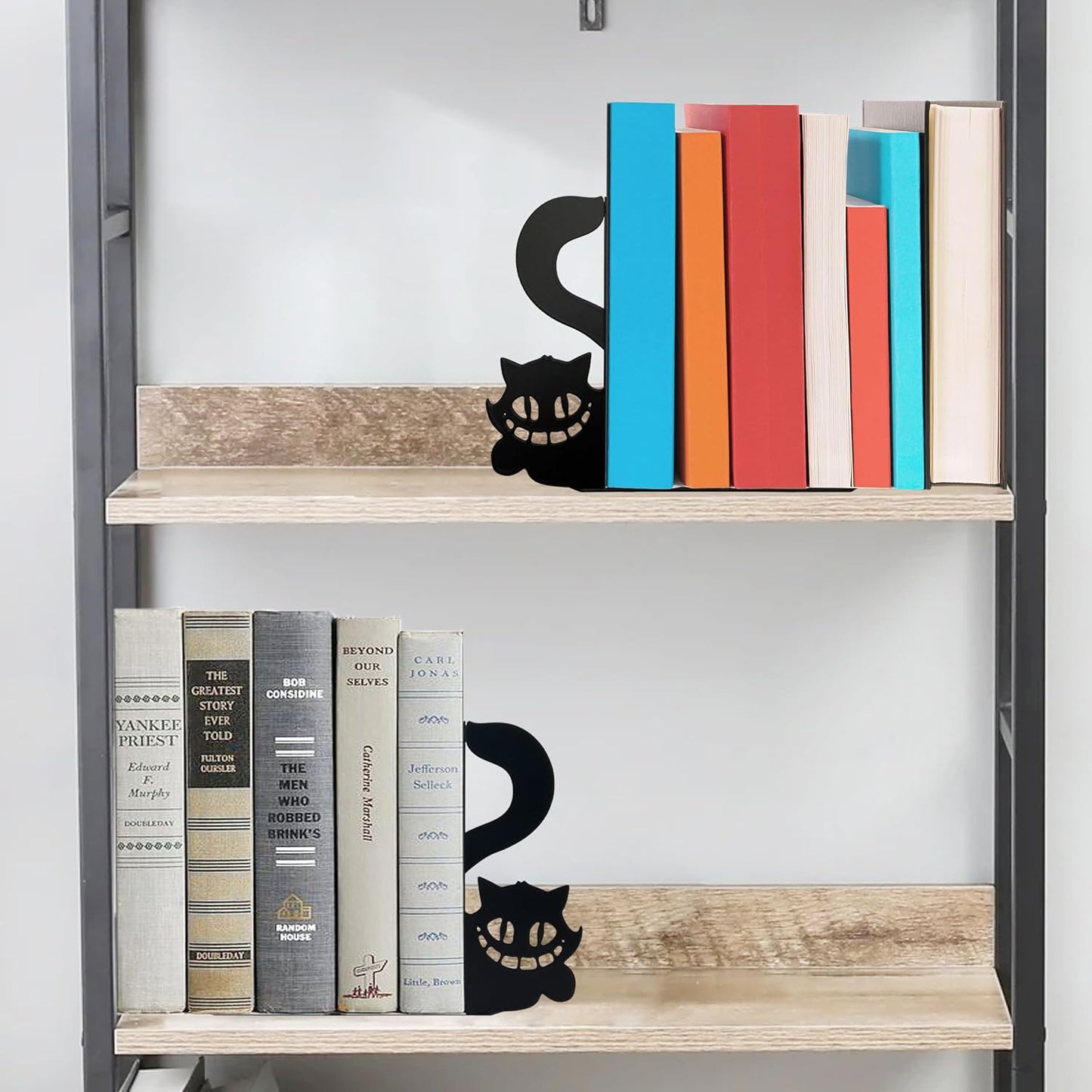 Metal Cat Bookends Funny Cheshire Cat Peeking Book Ends