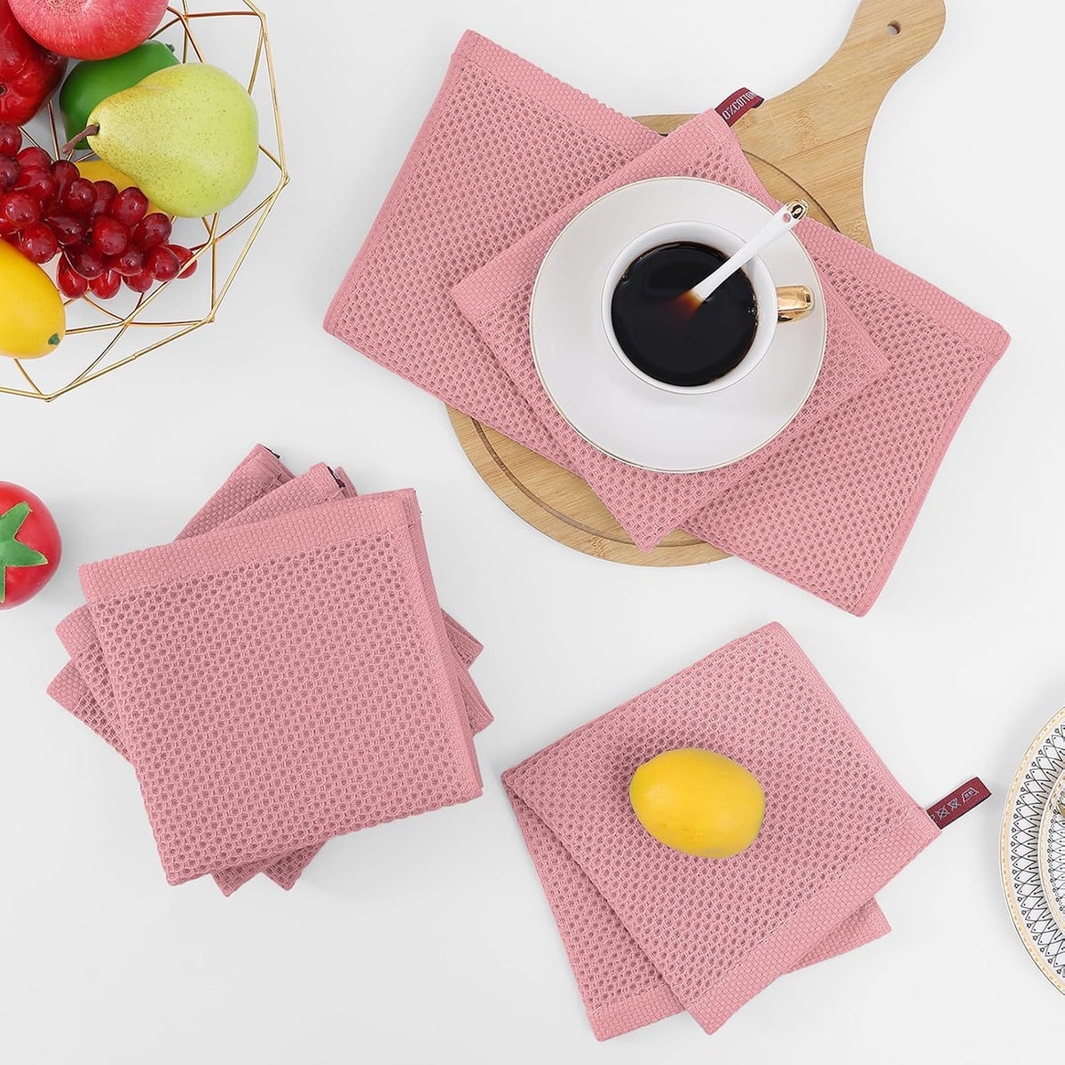 Homaxy 100% Cotton Waffle Weave Kitchen Dish Cloths 24-Pack, Dried Rose | 12 x 12 Inches, Ultra Soft Absorbent Dish