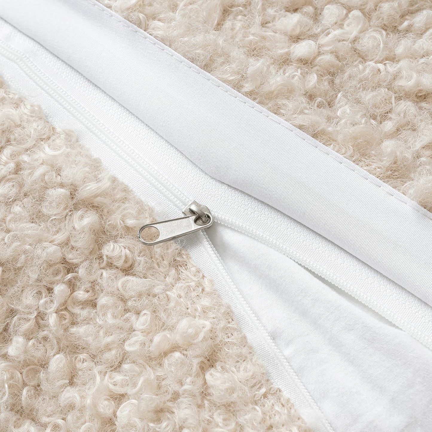 Teddy Faux Fur Throw Pillow Covers Soft Fuzzy Sherpa / Neutral Light Beige / 18 x 18 / Set of 2