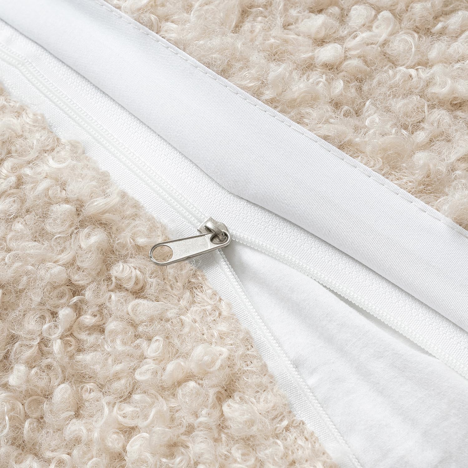 Teddy Faux Fur Throw Pillow Covers Soft Fuzzy Sherpa / Neutral Light Beige / 18 x 18 / Set of 2